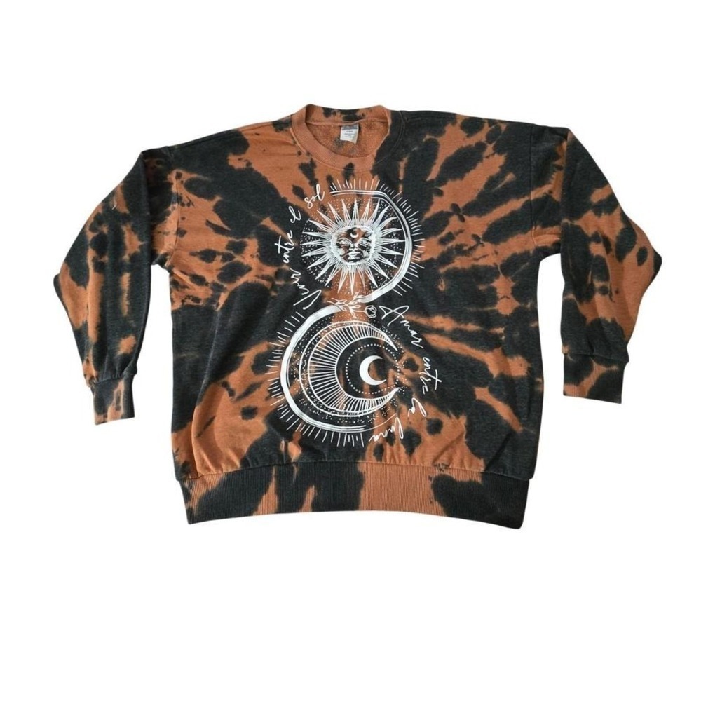 No Boundaries Orange Black Tie‎ Dye Celestial Sun Moon Sweatshirt Medium